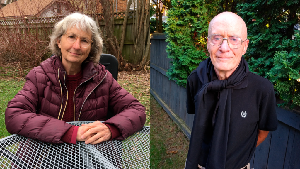 Author photos: Sue Blaustein on left, DeWitt Clinton on left. Both are in exterior spaces, Sue during a midwest fall, DeWitt with green foliage in background. 