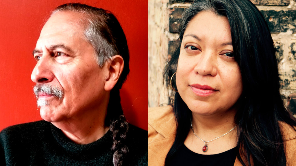 Author photos, on left Carlos Cumpián, on right Angie Trudell Vasquez
